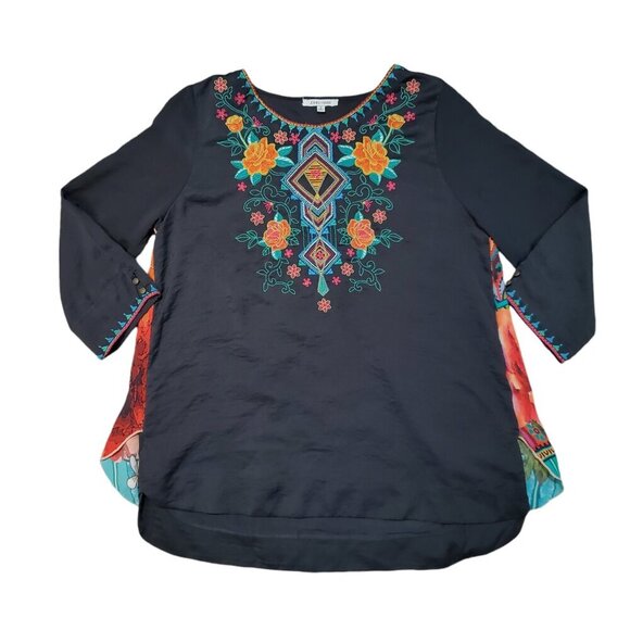John Mark Colorful Abstract Embroidered Long Tunic Shirt - Small - Picture 1 of 8